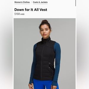 Down for it All Lululemon Vest size 2